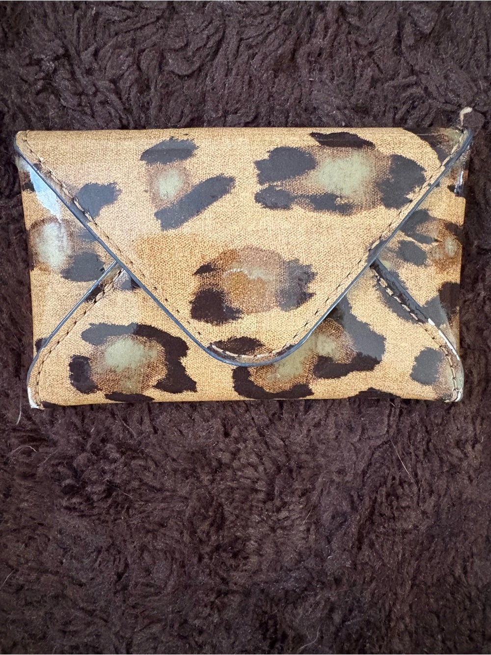 Ralph Lauren patent Leather Leopard Print Envelope Clutch Wallet - Brown